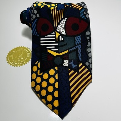 Romero Britto Multicolor Silk Necktie w Face Design 54.5x4  NWOT