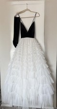 A-Line Ruffled Mesh Ball Gown With Gloves