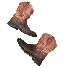 Ariat Kids Work Hog Size 6 Square Toe Distressed Western Boots Tan Red 10007837