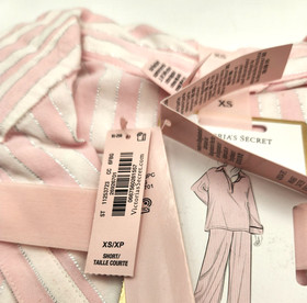 Victoria's Secret Iconic Long Pajama Set Cream/Pink Size XS Light Fleece