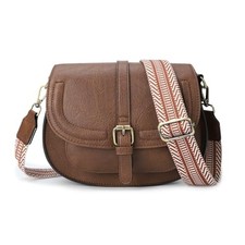 Crossbody Bags for Women,Small Saddle Purse and Boho Dark Brown Guitar Strap