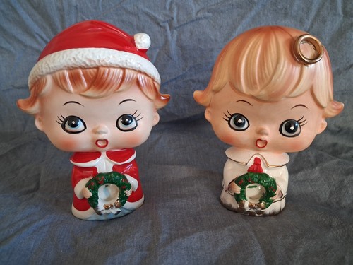 VINTAGE Christmas Lipper Mann L&M Carolers Salt & Pepper Shakers JAPAN Broken
