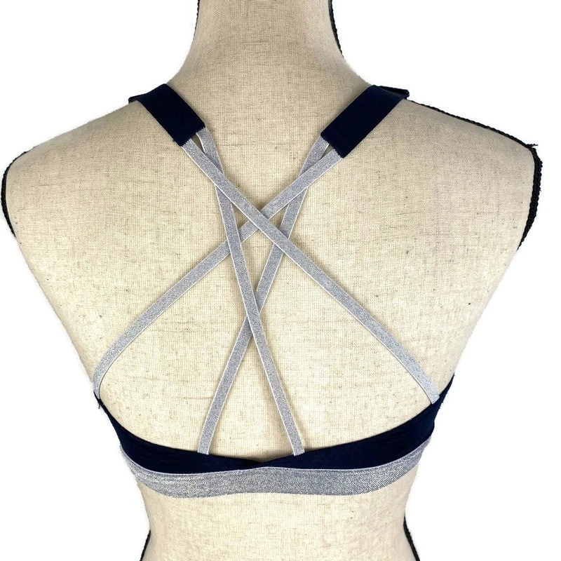 Sujetador deportivo deportivo Victorias Secret azul marino plateado malla acolchada para mujer 32D Foto 3 de 4