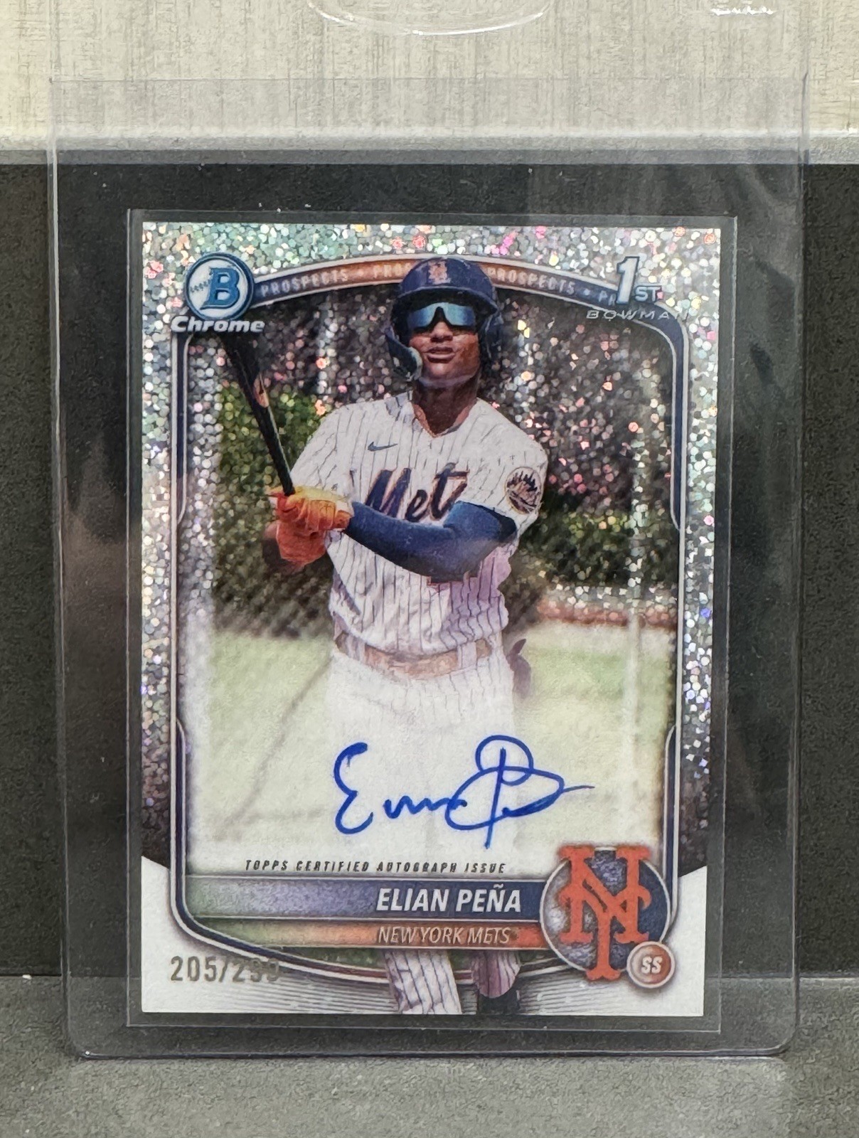 2025 Bowman Chrome Elian Pena 1st Auto Speckle Refractor /299 Prospect Mets