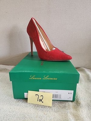 Lauren Lorraine Dori Shoes Womens Size 6.5 Red Rhinestone High Heels Stiletto