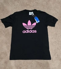 NEW Adidas Trefoil Essentials T-Shirt Black/Pink - KR8883 - SIZE SMALL