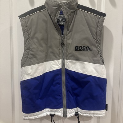 Vintage 90s BOSS IG Design Zip Up Puffer Vest Size M Blue Gray Skiing Streetwear