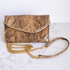 Tan Pebbled Leather Slouchy Hobo Shoulder Bag with Snakeskin Flap Accent — listing 5