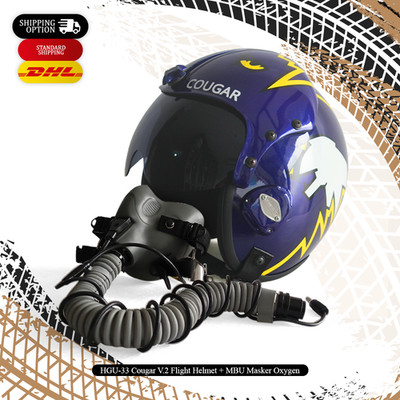 HGU-33 Top Gun Cougar V.2 Flight Fighter Pilot Helmet + MBU Masker Oxygen