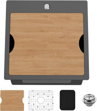 18X18 Inch Black Kitchen Sink Workstation - Stainless Steel Drop in Single Bowl
