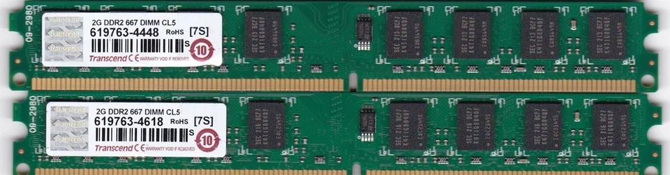 4GB 2x2GB TRANSCEND 619763 SAMSUNG CHIPS DDR2-667 PC2-5300 LOW PROFILE RAM KIT - Image 2 of 3