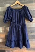 Gap Puff Sleeve Off The Shoulder 100% Cotton Navy Blue Mini Dress Size Medium