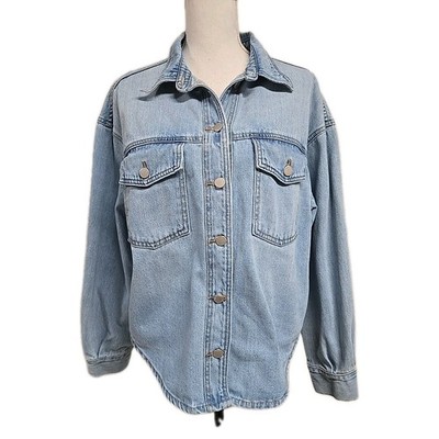 Just USA Denim Jean Jacket Button Up Pockets Light Blue Women s Size M