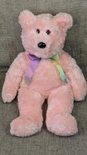 Ty Beanie Buddy Sherbet Bear Pink 13" Stuffed Animal Plush 2002 Pastel Ribbon