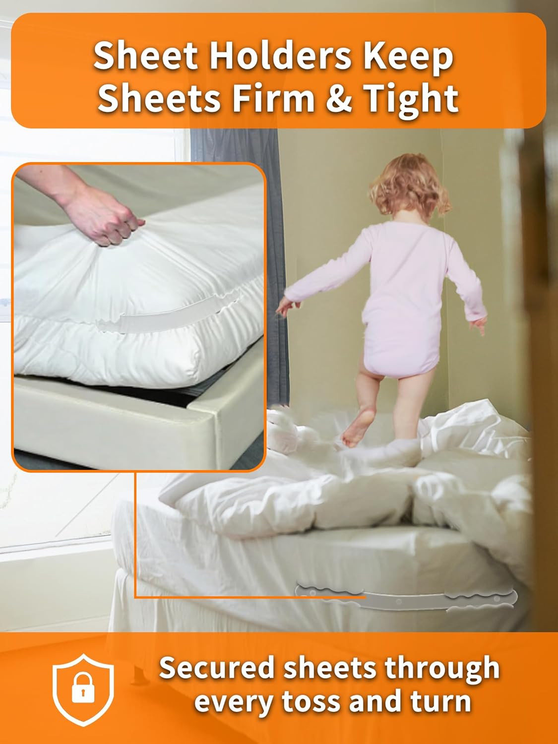Sheet Holders for Corners - Bed Sheet Locks for All Mattress Sizes, Keep Sheets