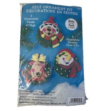 Vtg Design Works Crafts 3 Felt Christmas Ornaments Kit 5326 Bear Moose Snowman