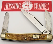 Vintage KISSING CRANE Solingen by Klaas Stock Knife - Nice Stag Handles - Used