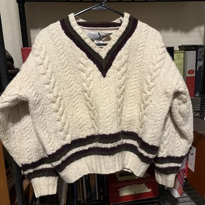 Vintage Hemisphere Outfitters Sweater Small Handmade V Neck Cream Cableknit