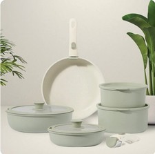 Gourmetific 11 Piece Cookware Set + Grill Pan With Removable handle- Mint Green