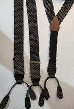 Crook Horn Davis Suspenders Black Gray Geometric Design Leather Made in USA
