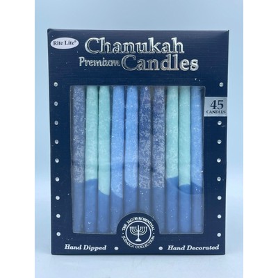 Rite Lite Premium Chanukah Candles- Pack of 45 Hanukkah Blue White Tri-Color