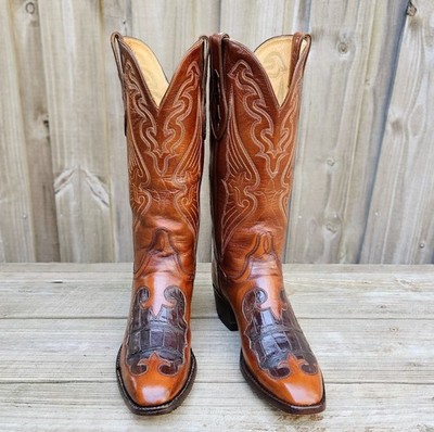 Vintage TO Stanley Alligator Inlay Cowboy Boots Brown Size  display picture 1