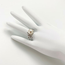 100 Authentic Akoya Pearl 9mm Ring Sterling Silver Laurel Wreath Design Size 7