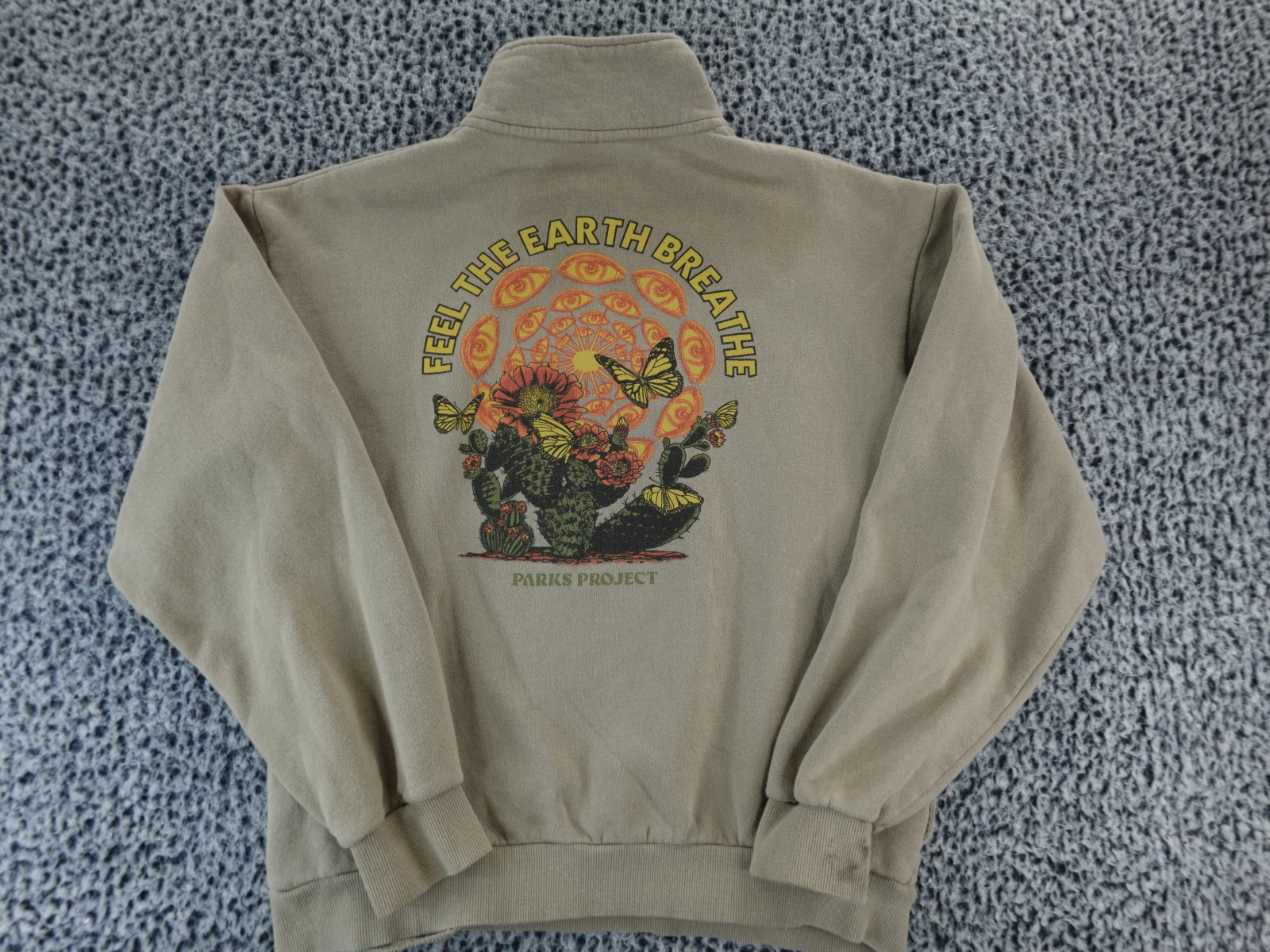 Parks Project Brown 1/4 Zip Pullover Medium Feel The Earth Breathe Sweatshirt