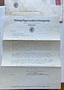1924 Young Typewriter Co.Letterhead. re: You Get What You Pay For W/Under $25