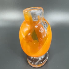 Vintage Hand Blown Art Glass Bud Vase Heavy Paperweight Signed Abstract Shape