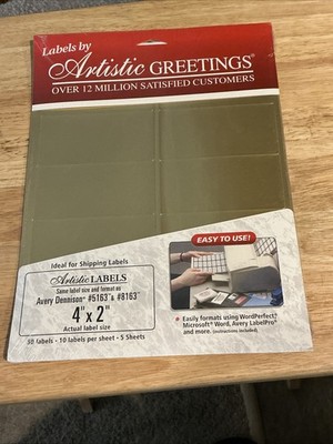 NOS 1998 Artistic Greetings Gold Labels Sheets 4x2  50 Labels/5 Sheets Avery