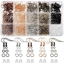Jewelry Findings Kit, 150pcs Ear Wires, 1000pcs Open Rings, 200pbs Backs, Mixed
