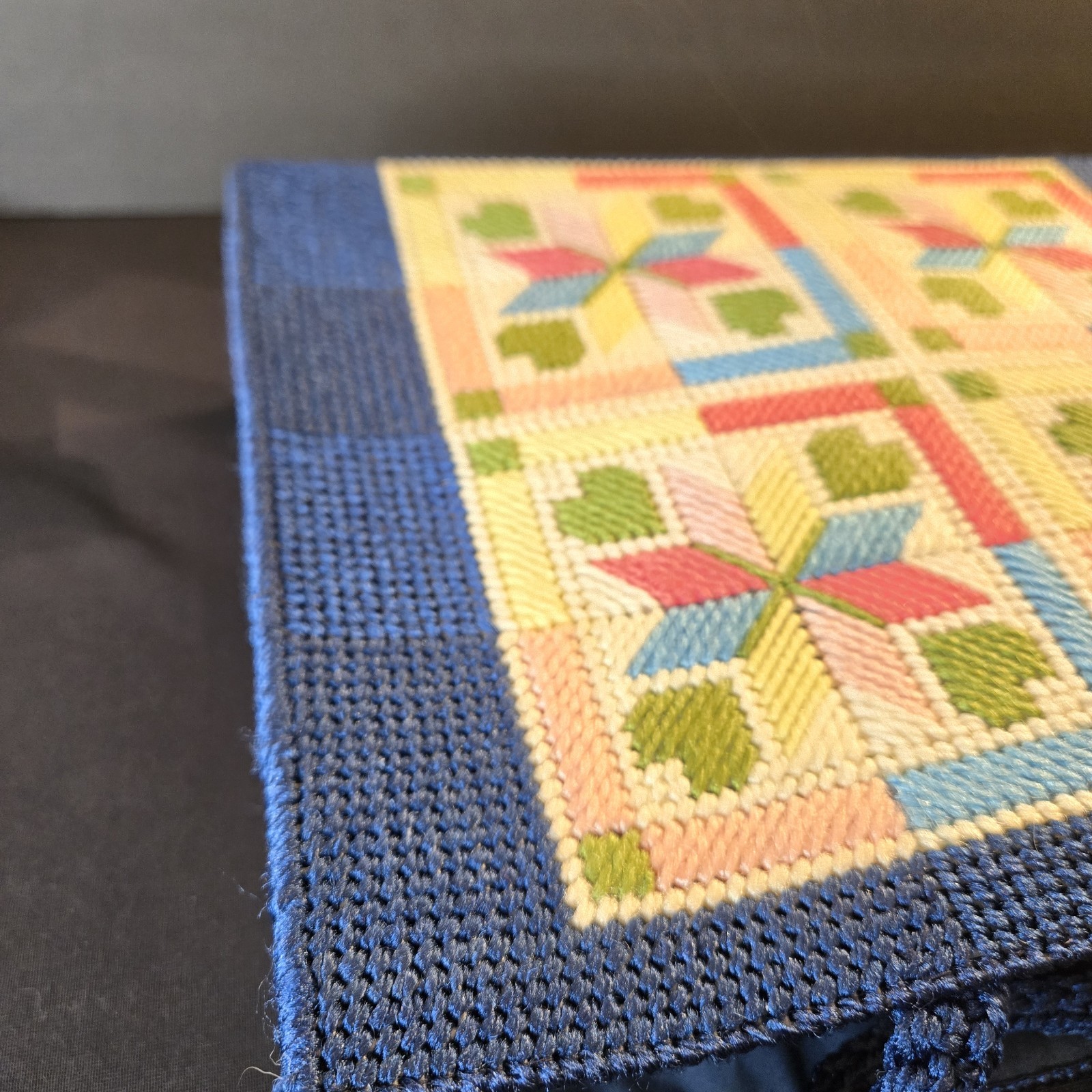 Vintage Needlepoint Patchwork Blue Tote Grannycor… - image 12