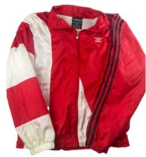 VTG Adidas Originals Trefoil Windbreaker Jacket Red White 3 Stripe Mens M 90s