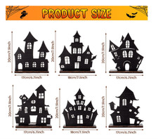 6PCS Wooden Haunted House Set Halloween Tabletop Decor Spooky Home Decoration