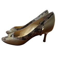 Jimmy Choo Patent Leather Python Print Peep Toe Pump Size 38.5/8-8.5
