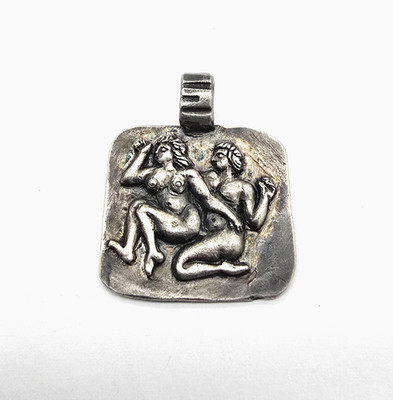 Ancient Roman Silver Erotic Pendant Intimate Couple Classical Relief Artifact