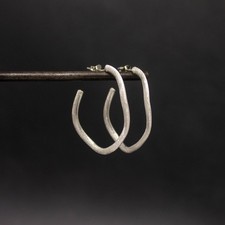 Silver Hoop Earrings, Silver Wave Hoops, Brushed Silver Hoops, Matt Sterling Si