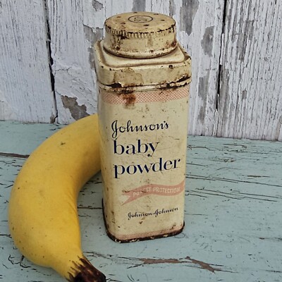 Vintage Johnson and Johnson 4oz Baby Powder Tin w 37 Cent Ink-Stamp Price