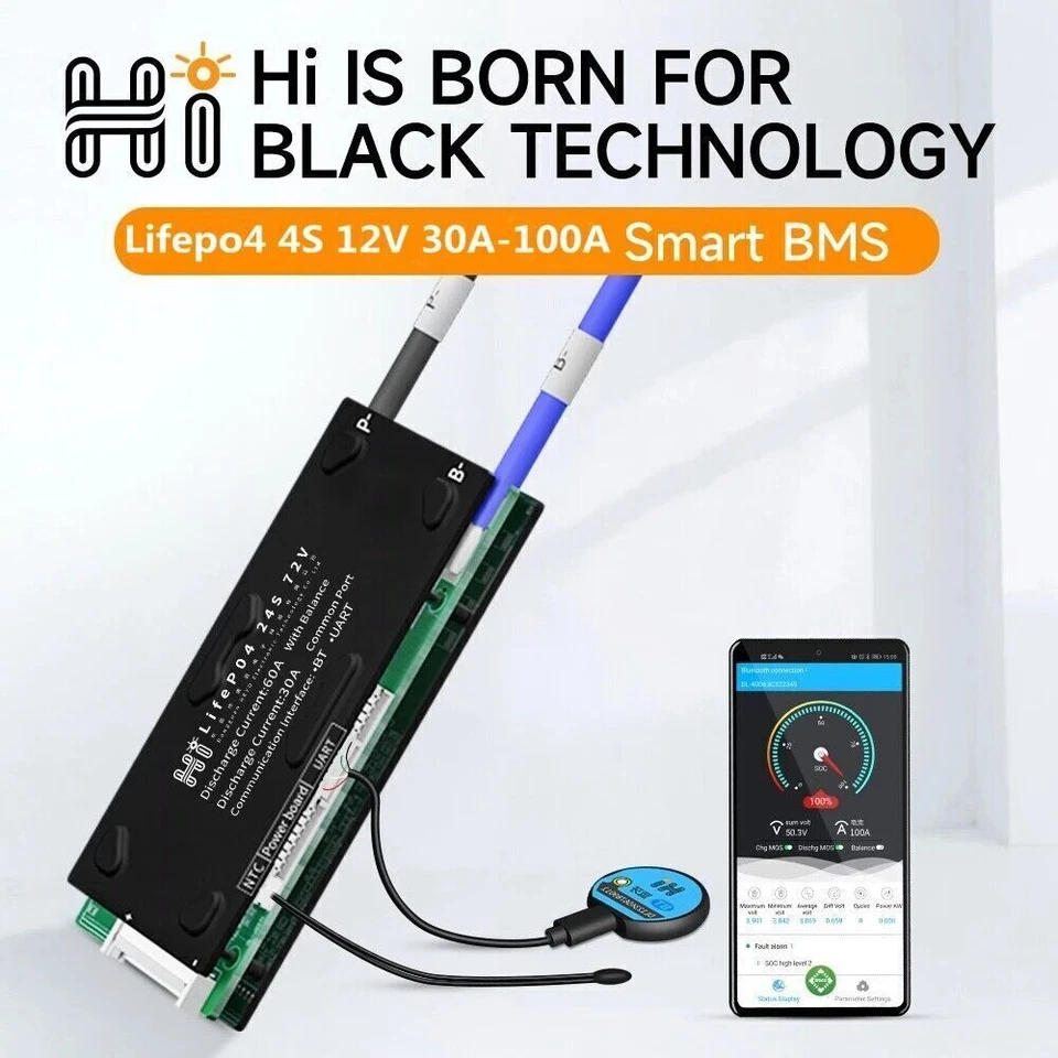 4S 12V/8S 24V/16S 48V 100A-250A LiFePo4 Smart BMS with Balance +Bluetooth Module - Image 2 of 4