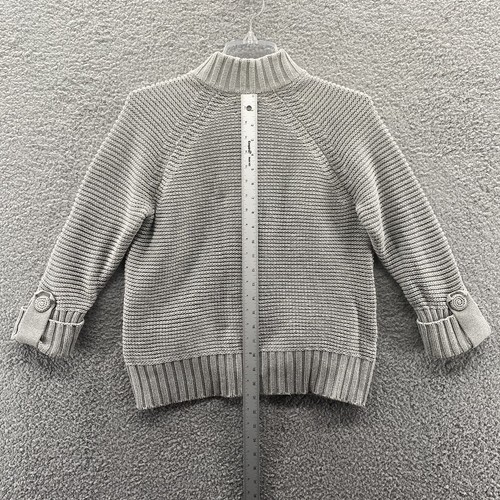 Chicos Womens Size 1 (M/8) Gray Collared Roll Tab Sleeve Button-up Sweater - Picture 6 of 7