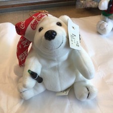 1998 Coca Cola Winter Polar Bear Bean Bag Plush Christmas Ornament With Tags