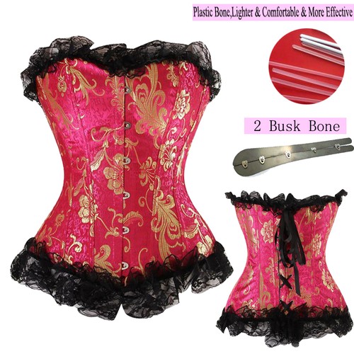 USA Women Sexy Lace Up Bustier Basque Corset Top Lingerie Burlesque Rouge Dress - Picture 14 of 35