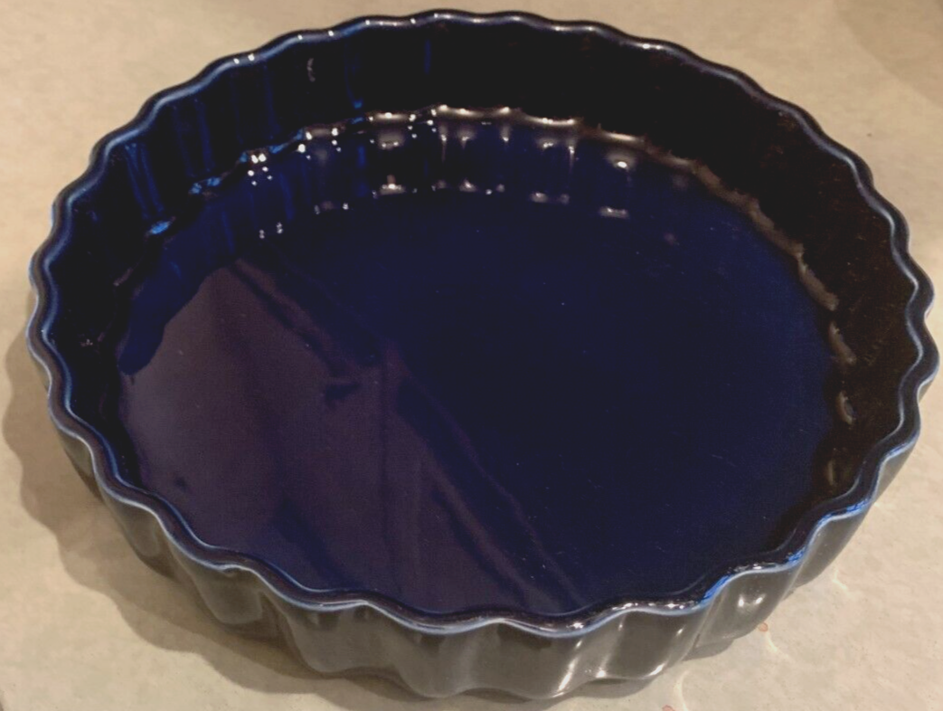 Pfaltzgraff Cobalt Blue Ceramic Quiche Dish with Crimped Edge - Mint Condition