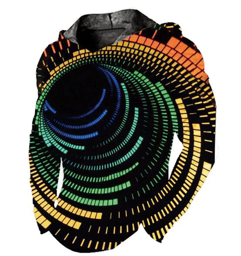 Men Hoodie Pullover Hooded 3D Optical Illusion Colorful Sweatshirt LightWeight