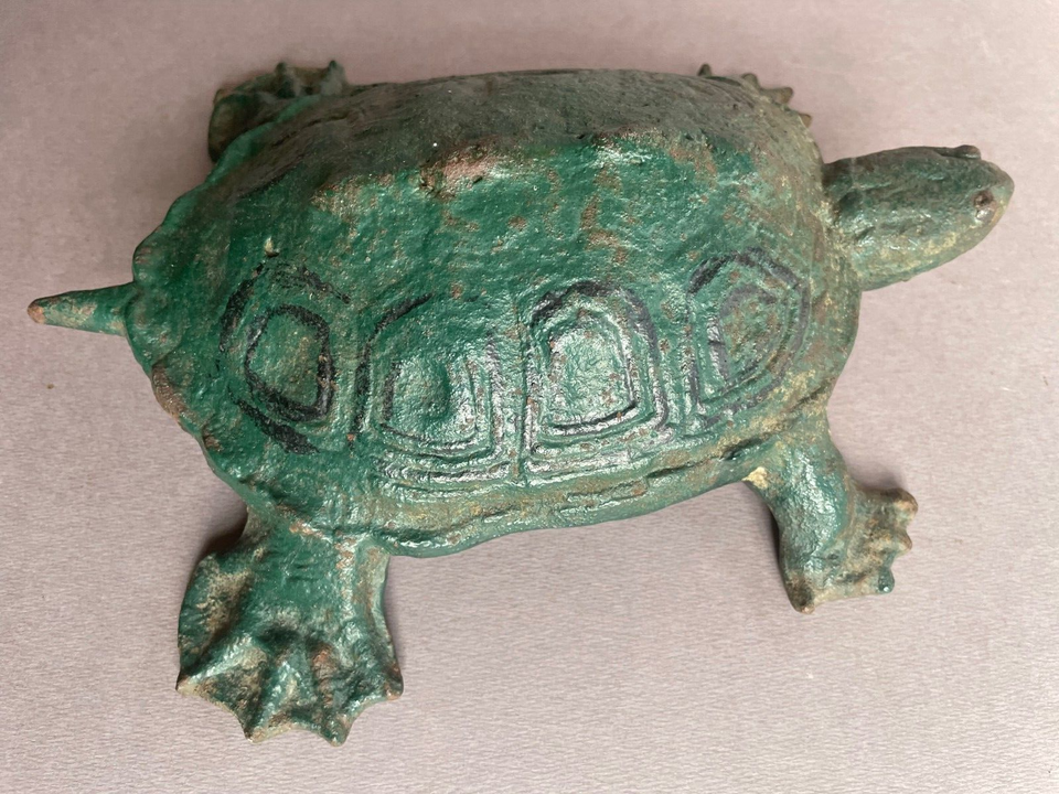 antique Wilton cast iron snapping turtle large 9" doorstop old paint eBay