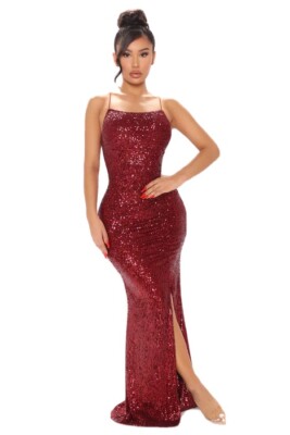 Burgundy Sequin Maxi Dress Sz M | eBay