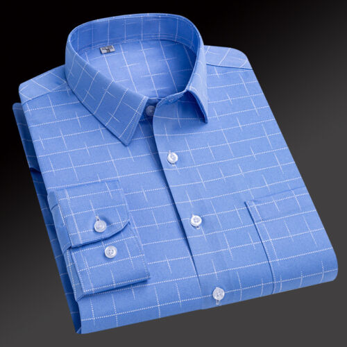 Mens Dress Shirts Formal Business Long Sleeves Striped Elastic Non Iron Shirts - Picture 2 of 23