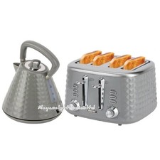 Geepas 4 Slice Textured Toaster & 1.5L Cordless Electric Kettle Combo Set - Grey