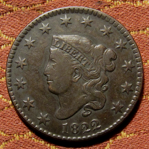 1822 CORONET LARGE CENT, N-2, VF ~ RICH BRONZE TONES, PREMIUM EXAMPLE!